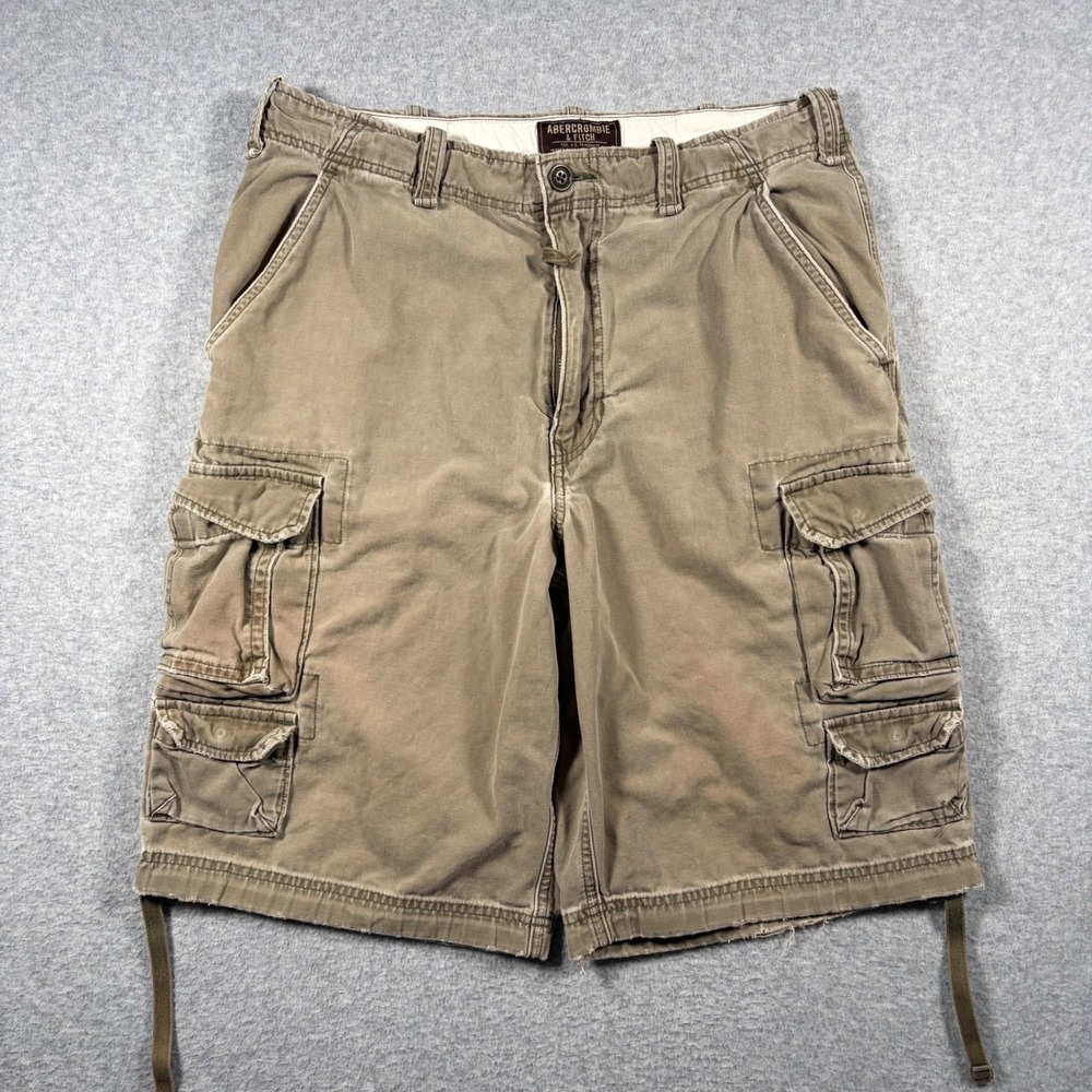 Abercrombie & Fitch Cargo Shorts Men 32 Green Vintage Y2K Heavy Cotton Military